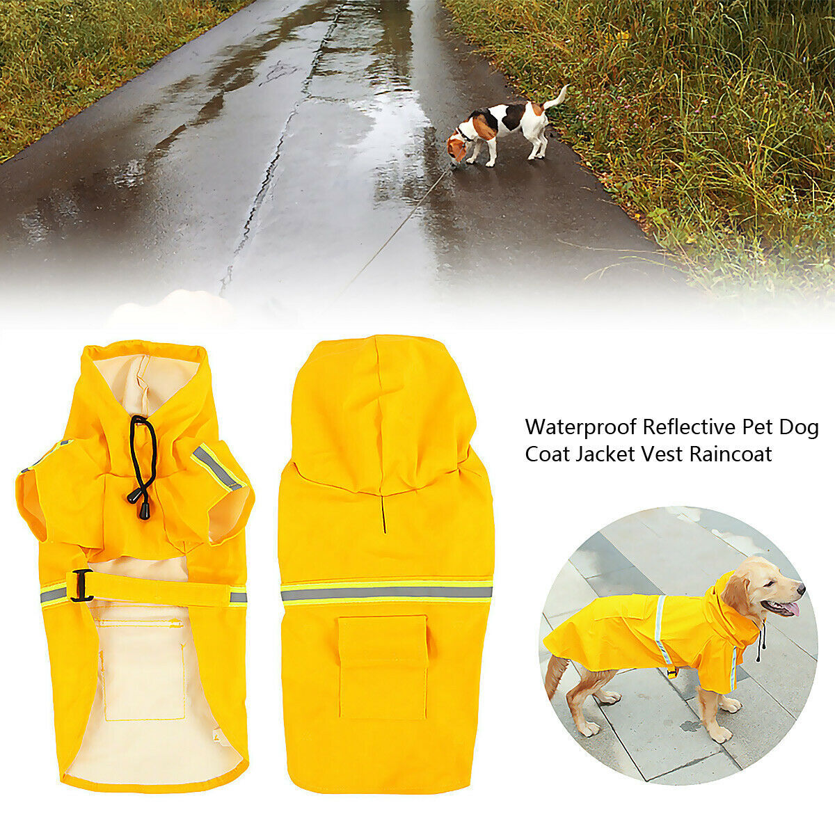 Dog Raincoat Waterproof Jacket With Safety Reflective Stripe Gomaki