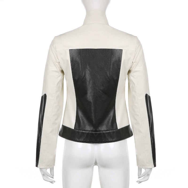 Leather Biker Jacket Slim Fit Collared Gomaki
