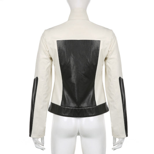 Leather Biker Jacket Slim Fit Collared Gomaki