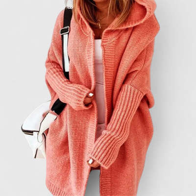 Women Hooded Long Knit Cardigan Gomaki
