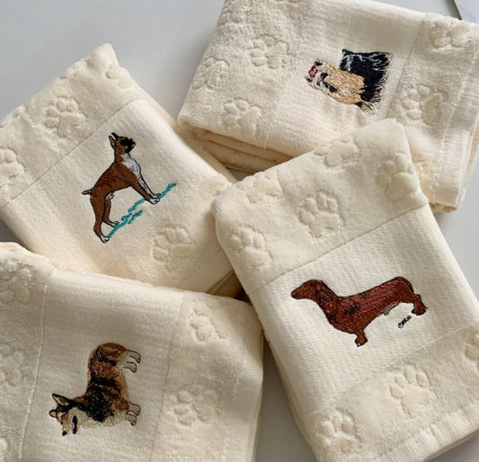 Embroidered Dog Hand Towels Gomaki Shop