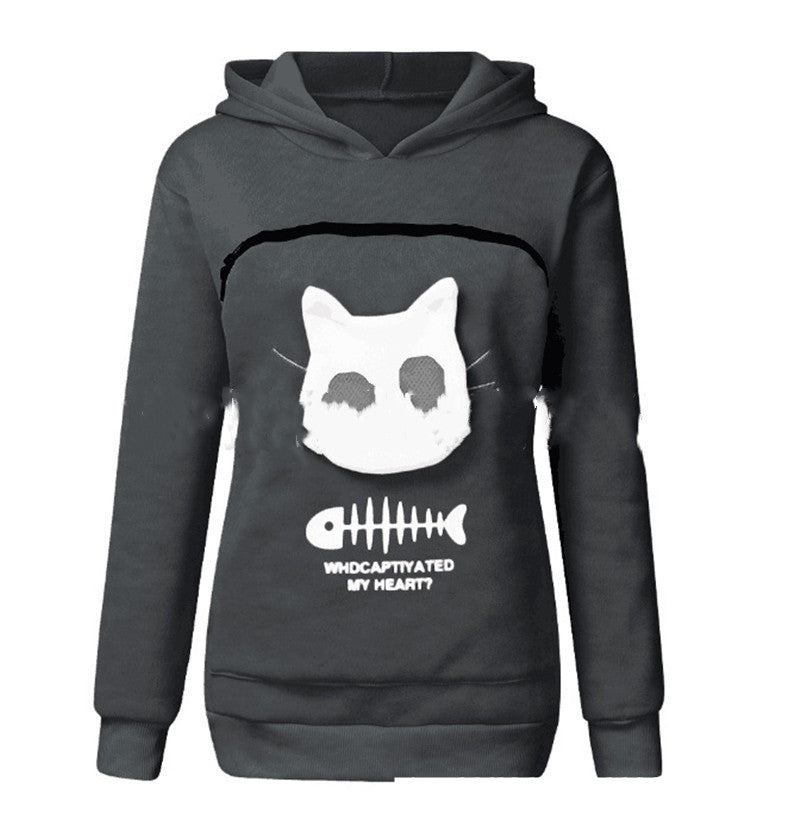 Women Hoodie Sweatshirt With Cat Pet Pocket Design Gomaki Shop