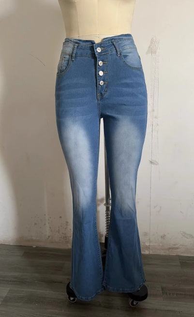 Women High Waisted Flared Denim Jeans Gomaki