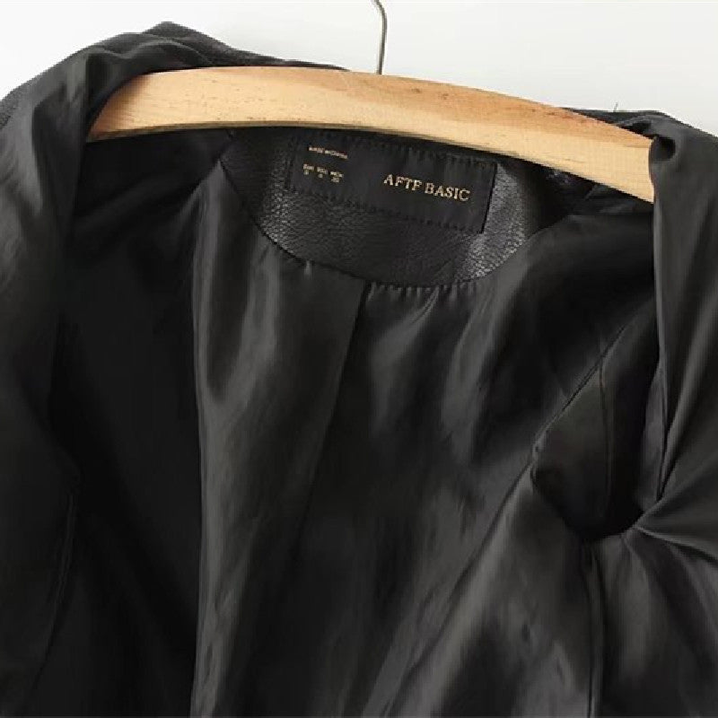 Black Floral Embroidered PU Leather Jacket Gomaki