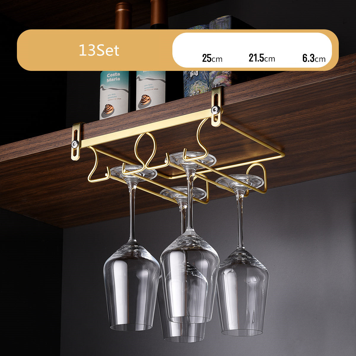 Luxury Gold Under Cabinet Wine Glass Rack Gomaki