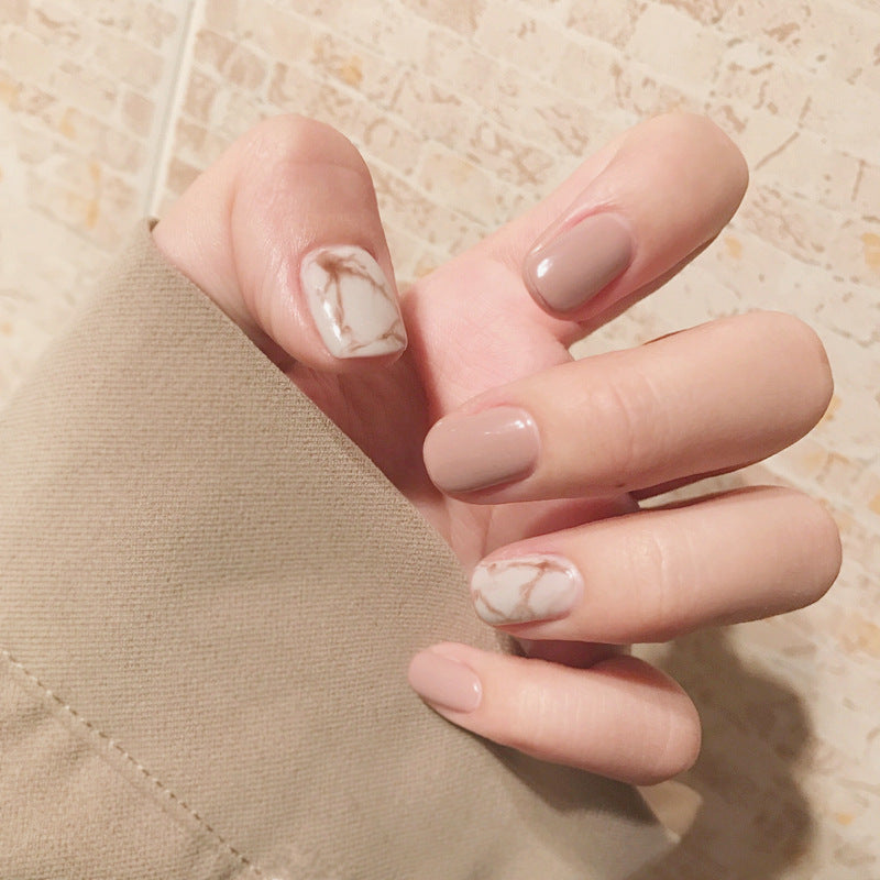 Elegant Nude and Marble Press On Nails Gomaki