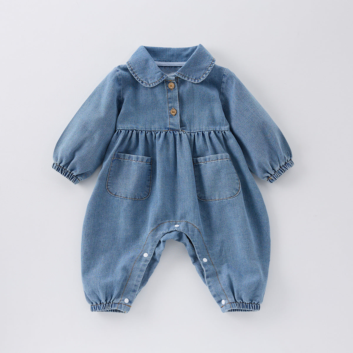 Cute Lapel Denim Rompers Jumpsuit Gomaki