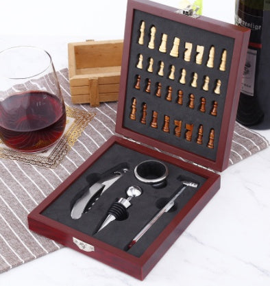 Luxury Wooden Chess Wine Gift Set Gomaki