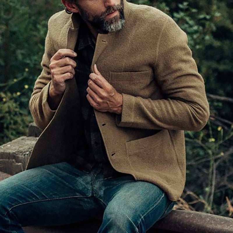 Men Wool Blend Casual Blazer Jacket Gomaki