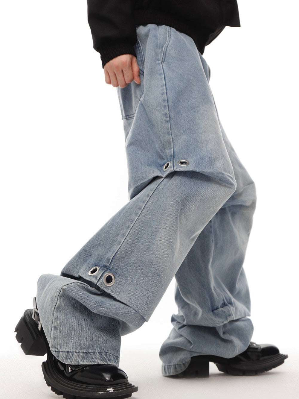 Unisex Wide Leg Layered Denim Pants Gomaki
