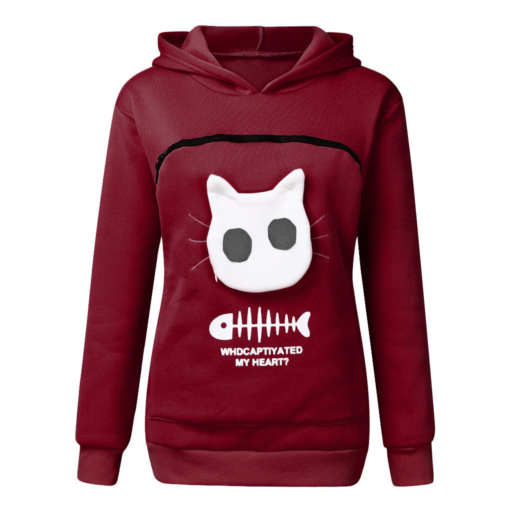 Women Hoodie Sweatshirt With Cat Pet Pocket Design Gomaki Shop