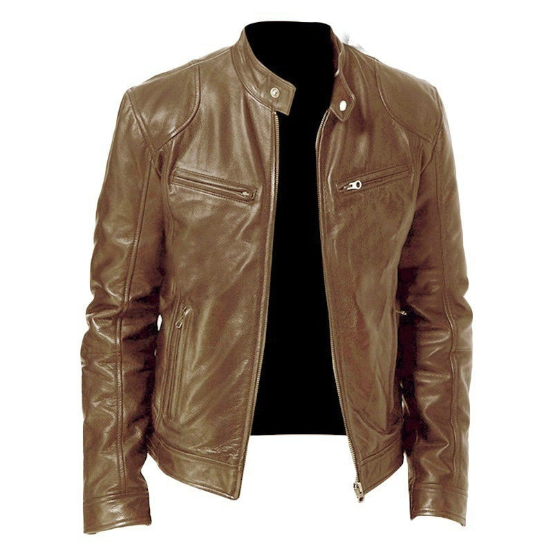 Men Classic Biker Faux Leather Jacket Gomaki