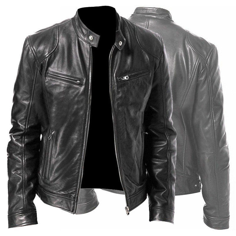 Men Classic Biker Faux Leather Jacket Gomaki