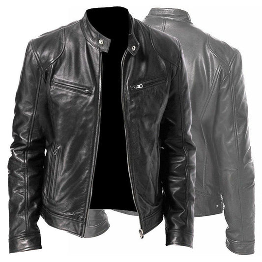 Men Classic Biker Faux Leather Jacket Gomaki
