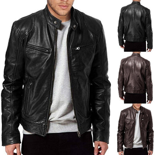 Men Classic Biker Faux Leather Jacket Gomaki