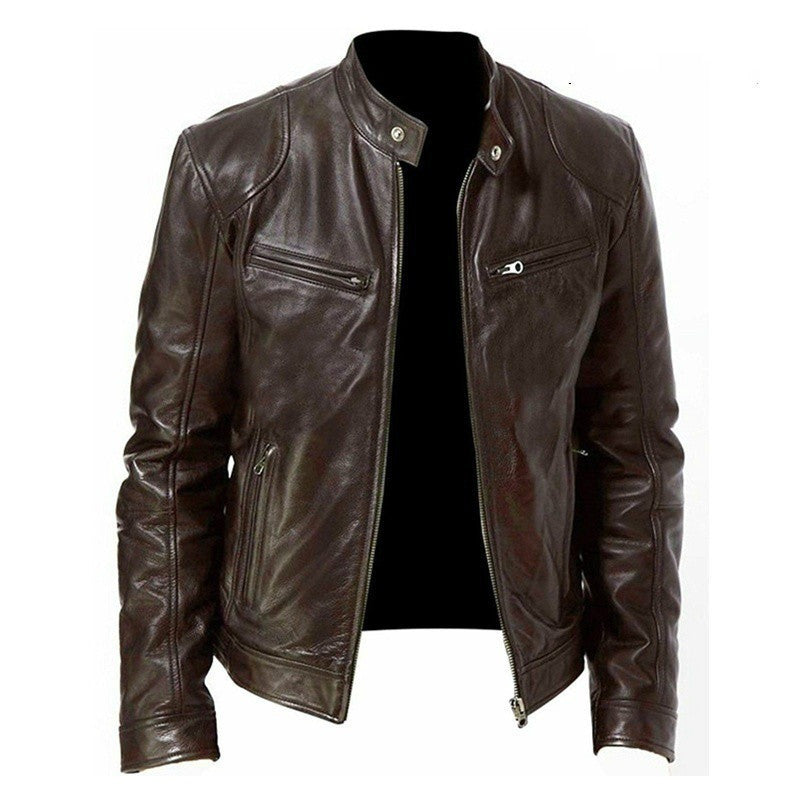 Men Classic Biker Faux Leather Jacket Gomaki