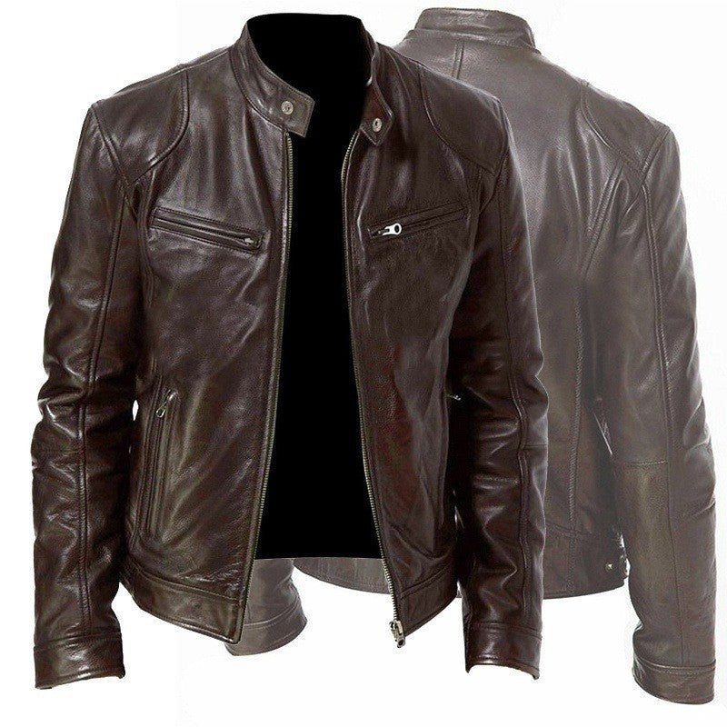Men Classic Biker Faux Leather Jacket Gomaki