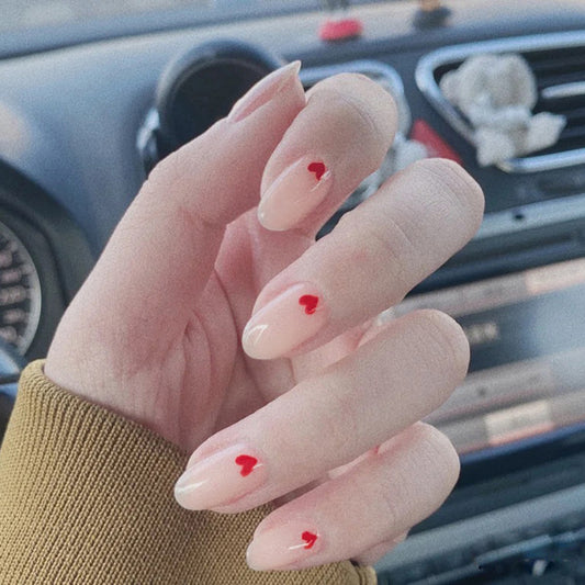 Soft Pink Press On Nails With Heart Detail Gomaki