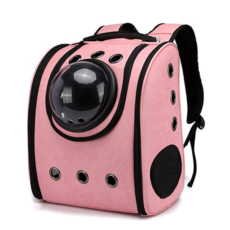Leather Pet Backpack Carrier With Bubble Window Gomaki
