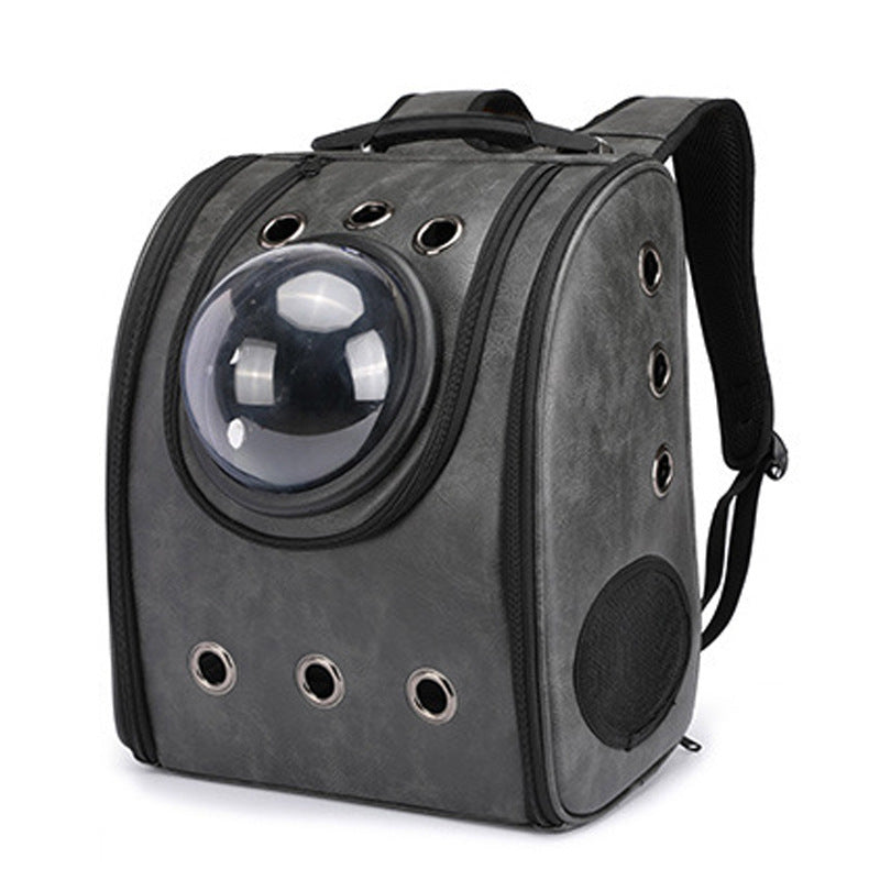 Leather Pet Backpack Carrier With Bubble Window Gomaki