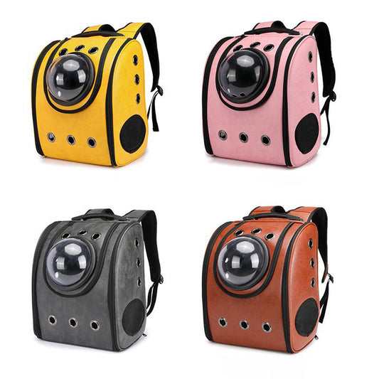 Leather Pet Backpack Carrier With Bubble Window Gomaki