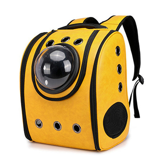 Leather Pet Backpack Carrier With Bubble Window Gomaki