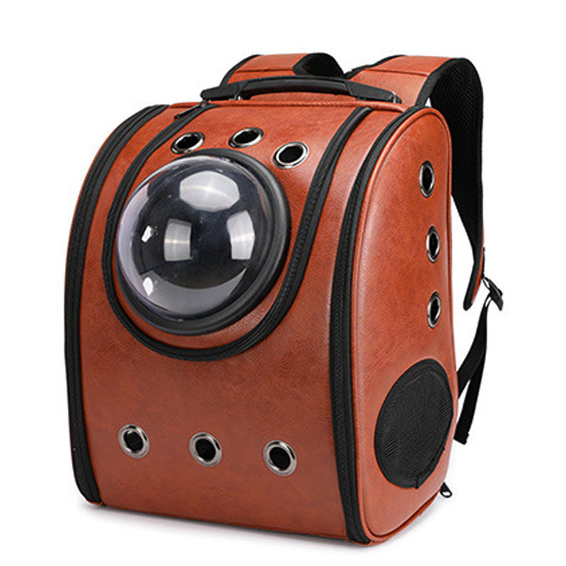 Leather Pet Backpack Carrier With Bubble Window Gomaki