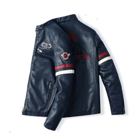 Racing Stripe Biker Jacket PU Leather Gomaki