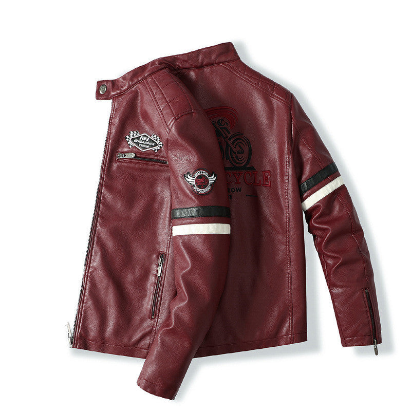 Racing Stripe Biker Jacket PU Leather Gomaki