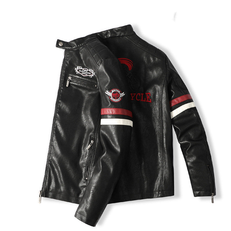 Racing Stripe Biker Jacket PU Leather Gomaki