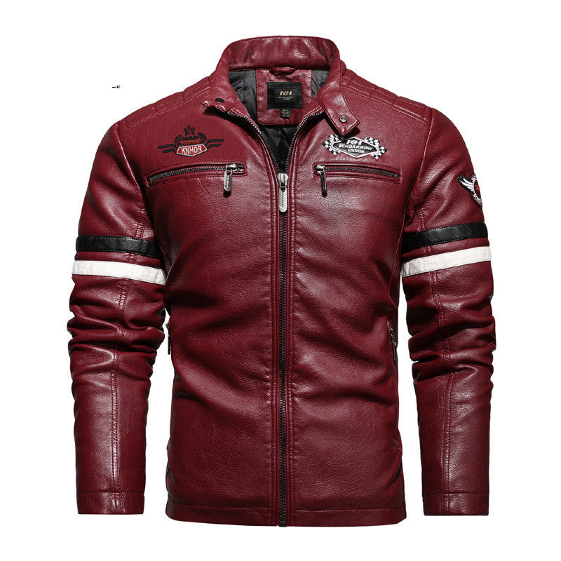 Racing Stripe Biker Jacket PU Leather Gomaki
