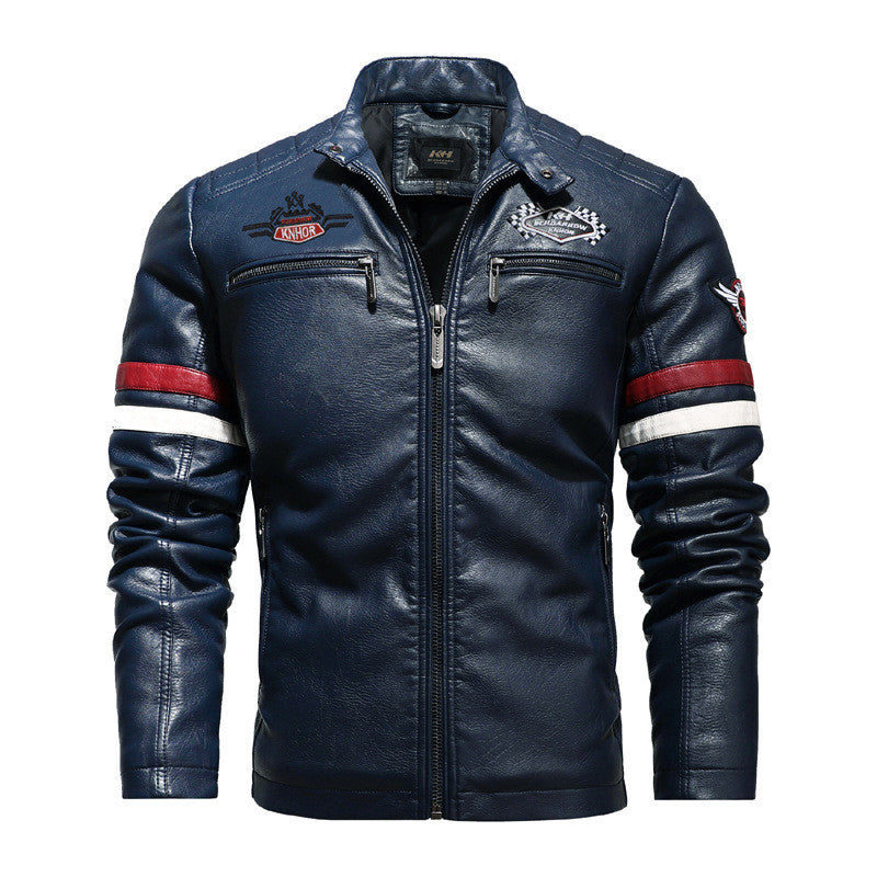 Racing Stripe Biker Jacket PU Leather Gomaki