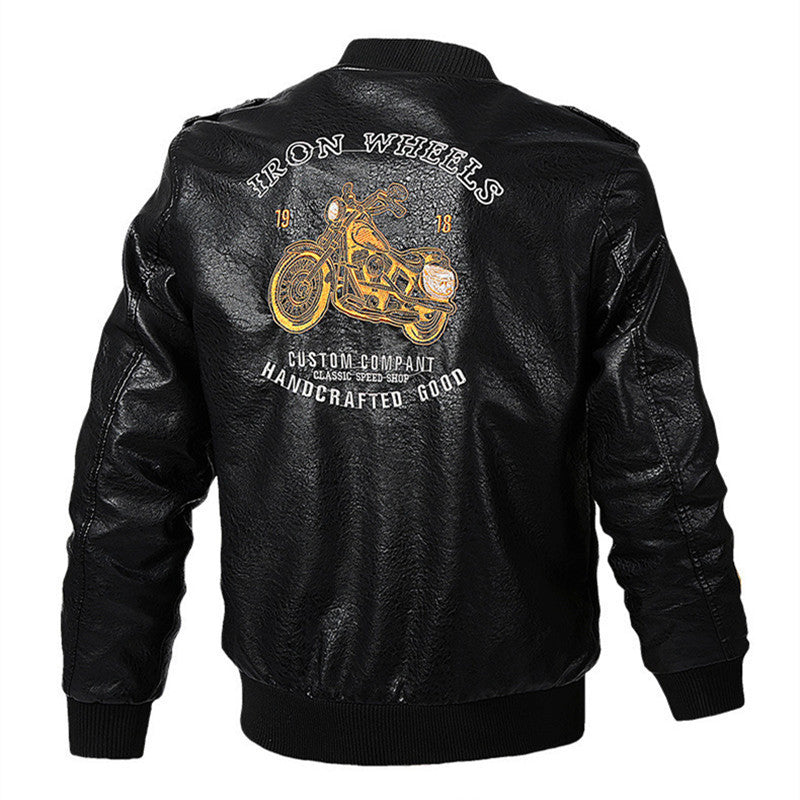 Men Black Genuine Leather Motorcycle Bomber Jacket Gomaki