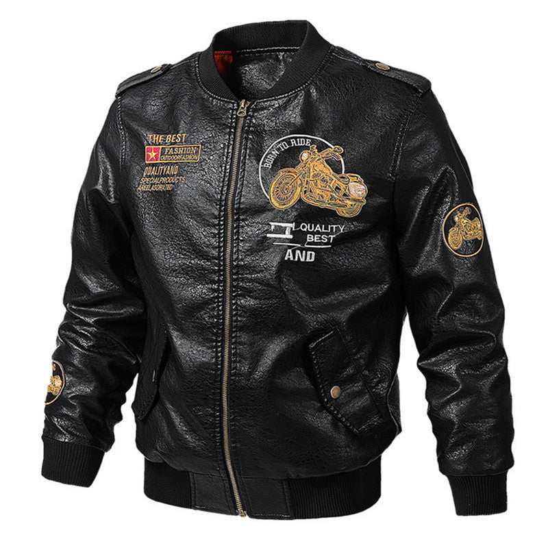 Men Black Genuine Leather Motorcycle Bomber Jacket Gomaki
