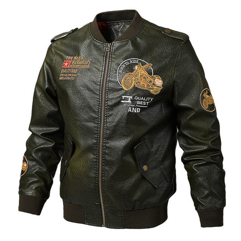 Men Black Genuine Leather Motorcycle Bomber Jacket Gomaki