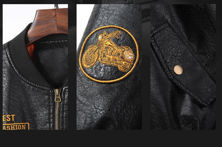 Men Black Genuine Leather Motorcycle Bomber Jacket Gomaki