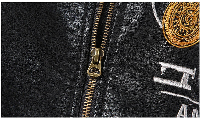 Men Black Genuine Leather Motorcycle Bomber Jacket Gomaki