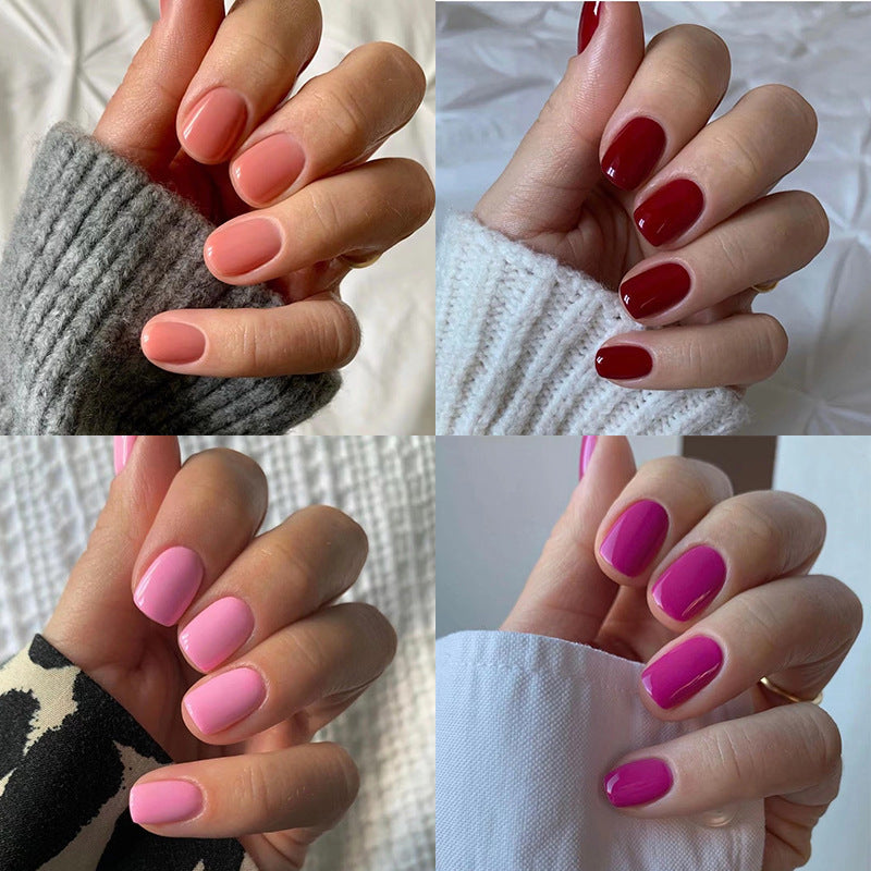 Short Oval Coral Press On Nails Gomaki