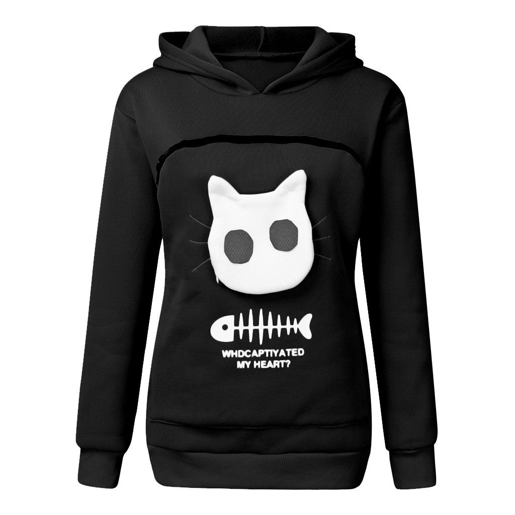 Women Hoodie Sweatshirt With Cat Pet Pocket Design Gomaki Shop