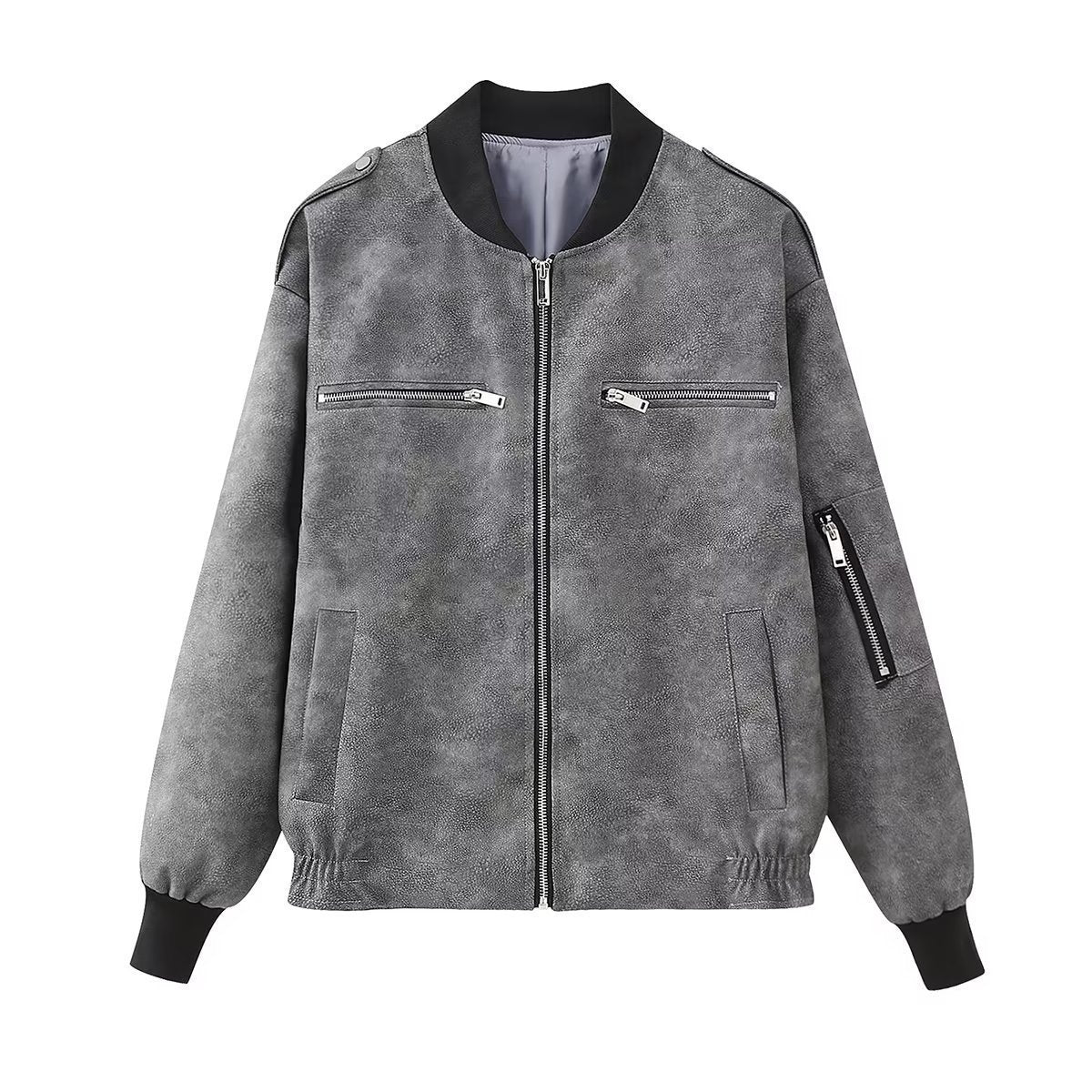 Woman Faux Leather Bomber Jacket Gomaki