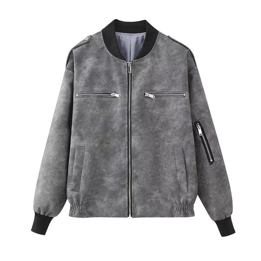 Woman Faux Leather Bomber Jacket Gomaki