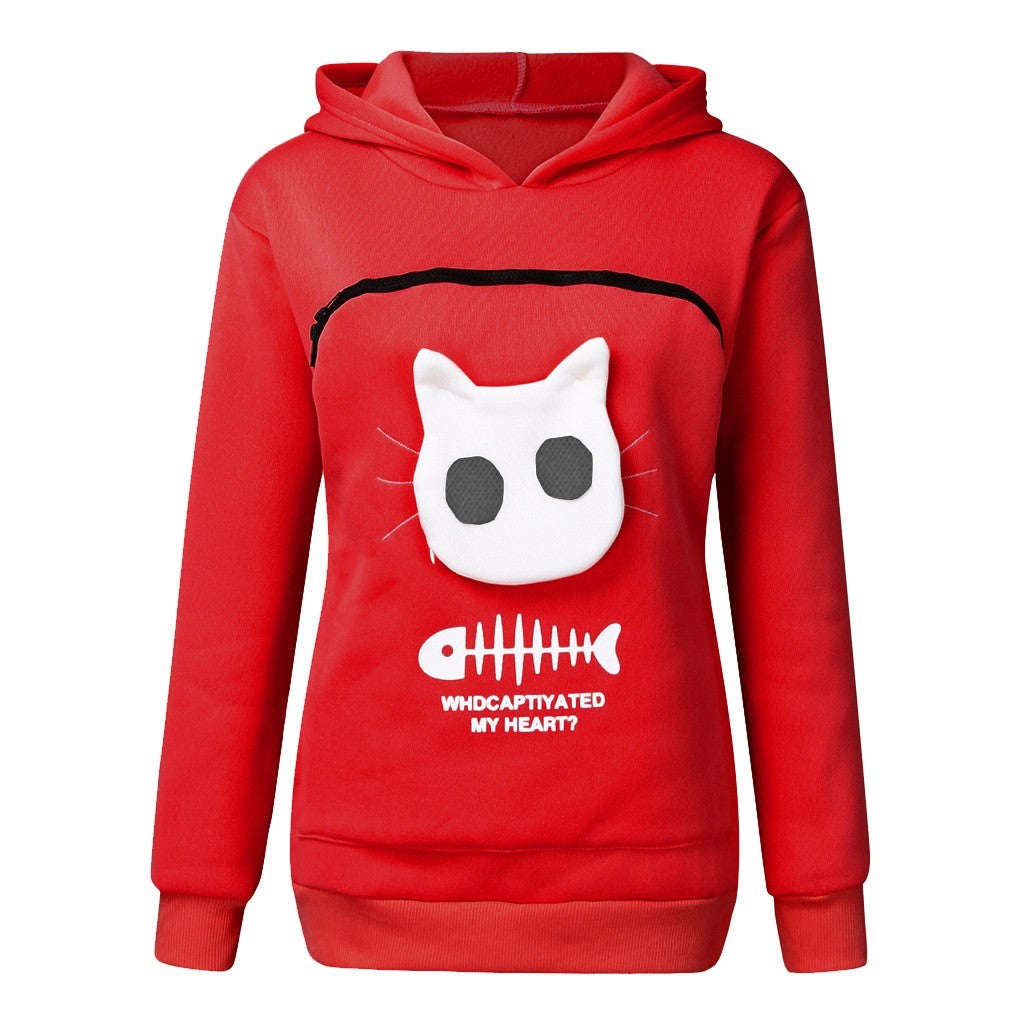 Women Hoodie Sweatshirt With Cat Pet Pocket Design Gomaki Shop