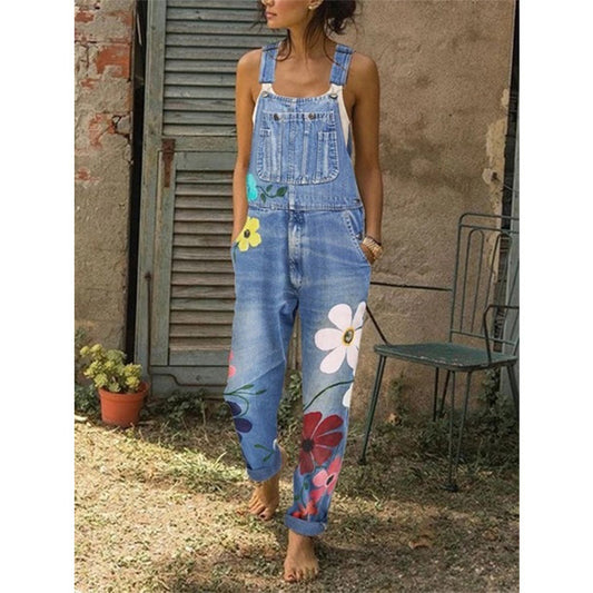 Denim Overalls Printed Washed Gomaki