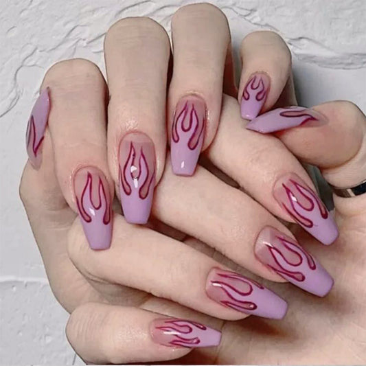 Colored Flame Press On Nails Gomaki