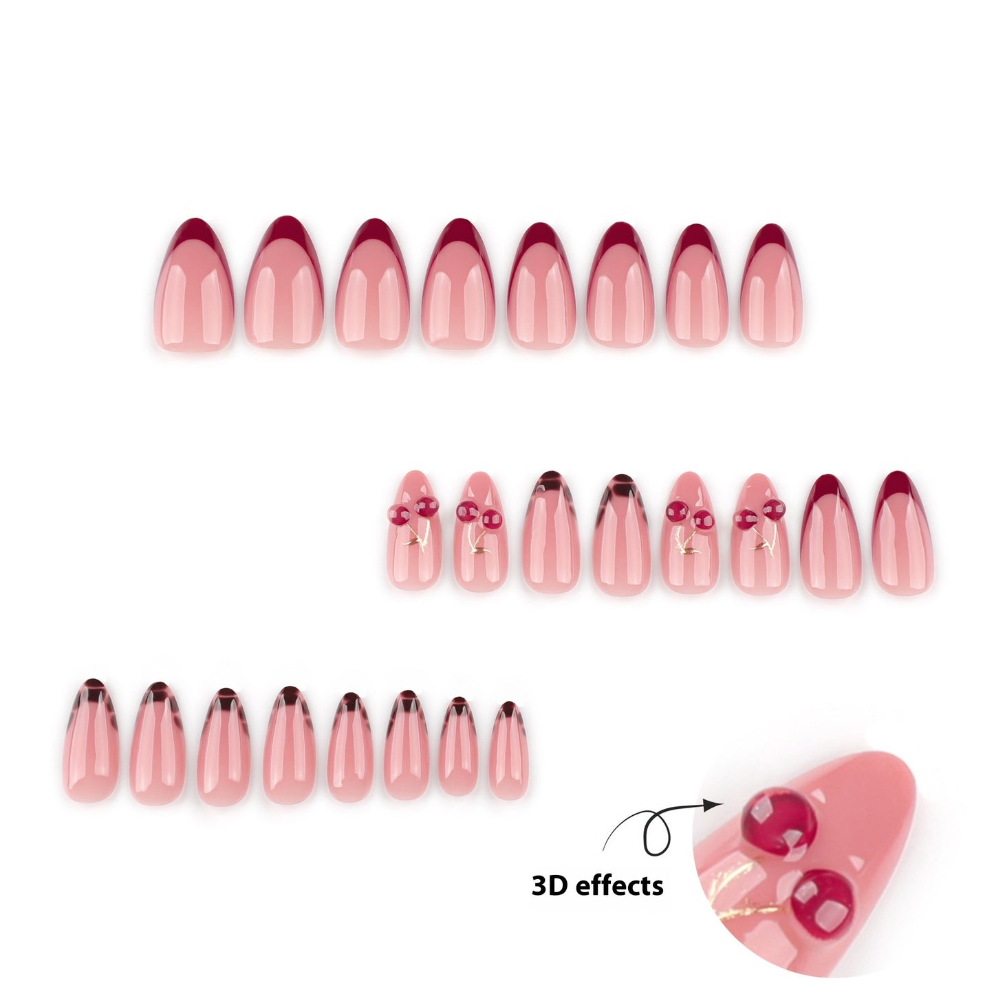 Cherry French Tip Press On Nails Gomaki