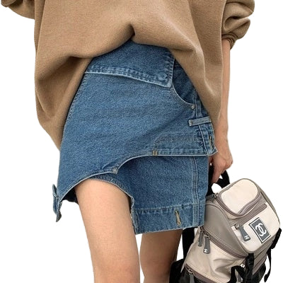 Asymmetric Denim Mini Skirt Gomaki