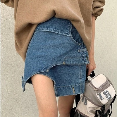 Asymmetric Denim Mini Skirt Gomaki