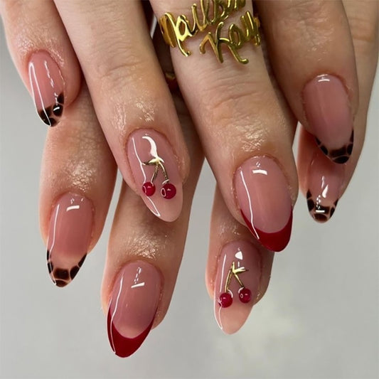 Cherry French Tip Press On Nails Gomaki