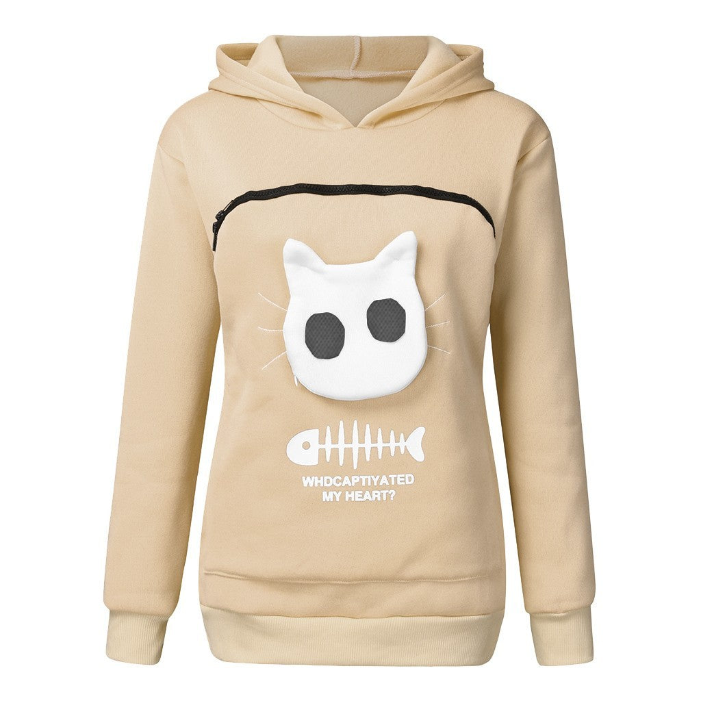 Women Hoodie Sweatshirt With Cat Pet Pocket Design Gomaki Shop