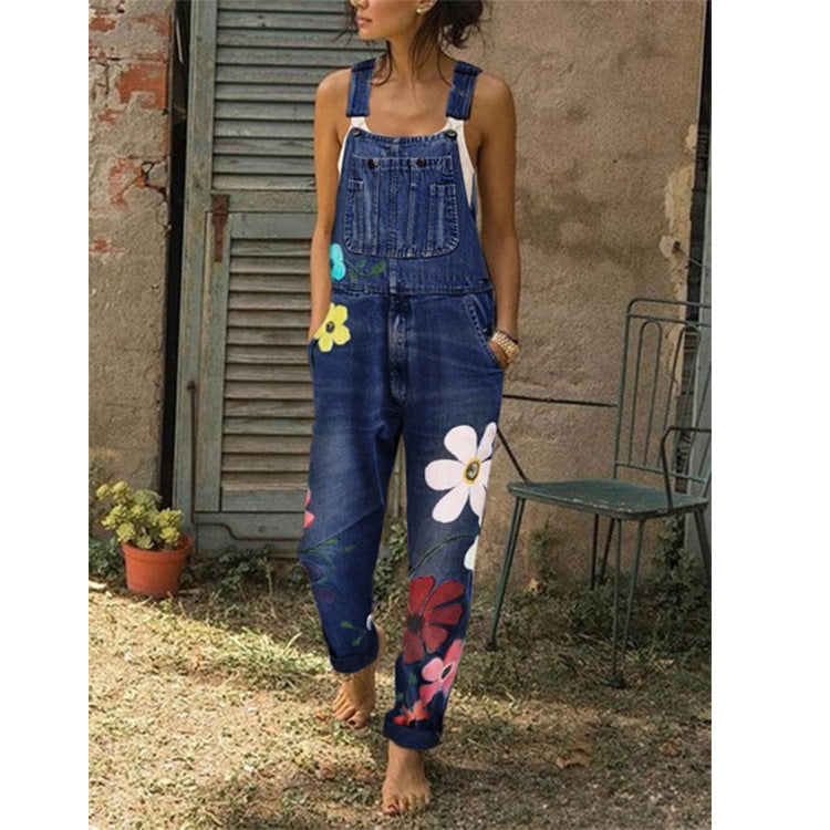 Denim Overalls Printed Washed Gomaki